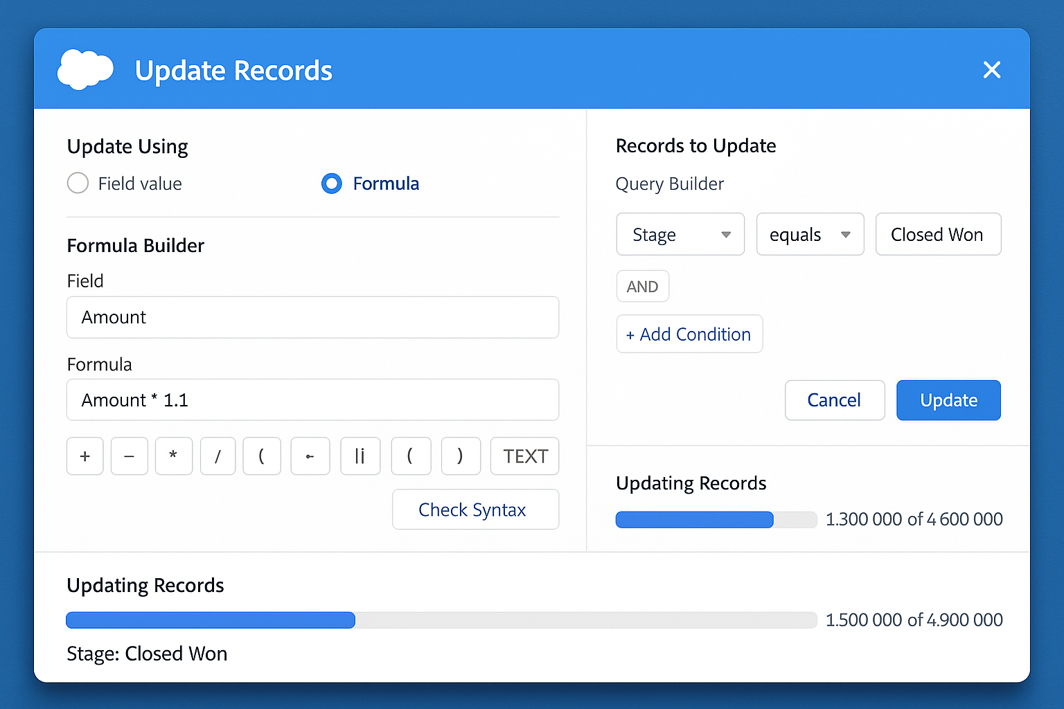ZaapIT Mass Update - Bulk Record Updates with Formulas for Salesforce