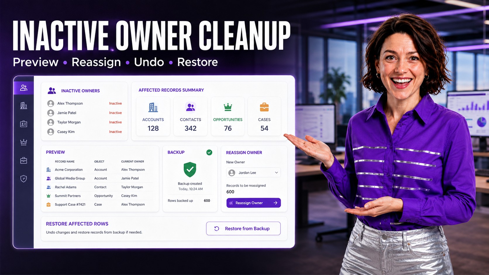 ZaapIT inactive owner cleanup hero showing Salesforce records reassigned safely