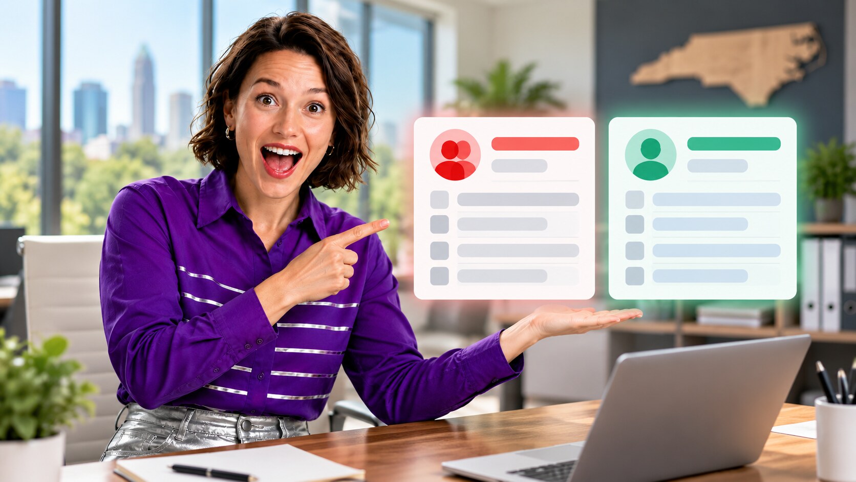 Presenter comparing two illustrative mortgage application intake cards