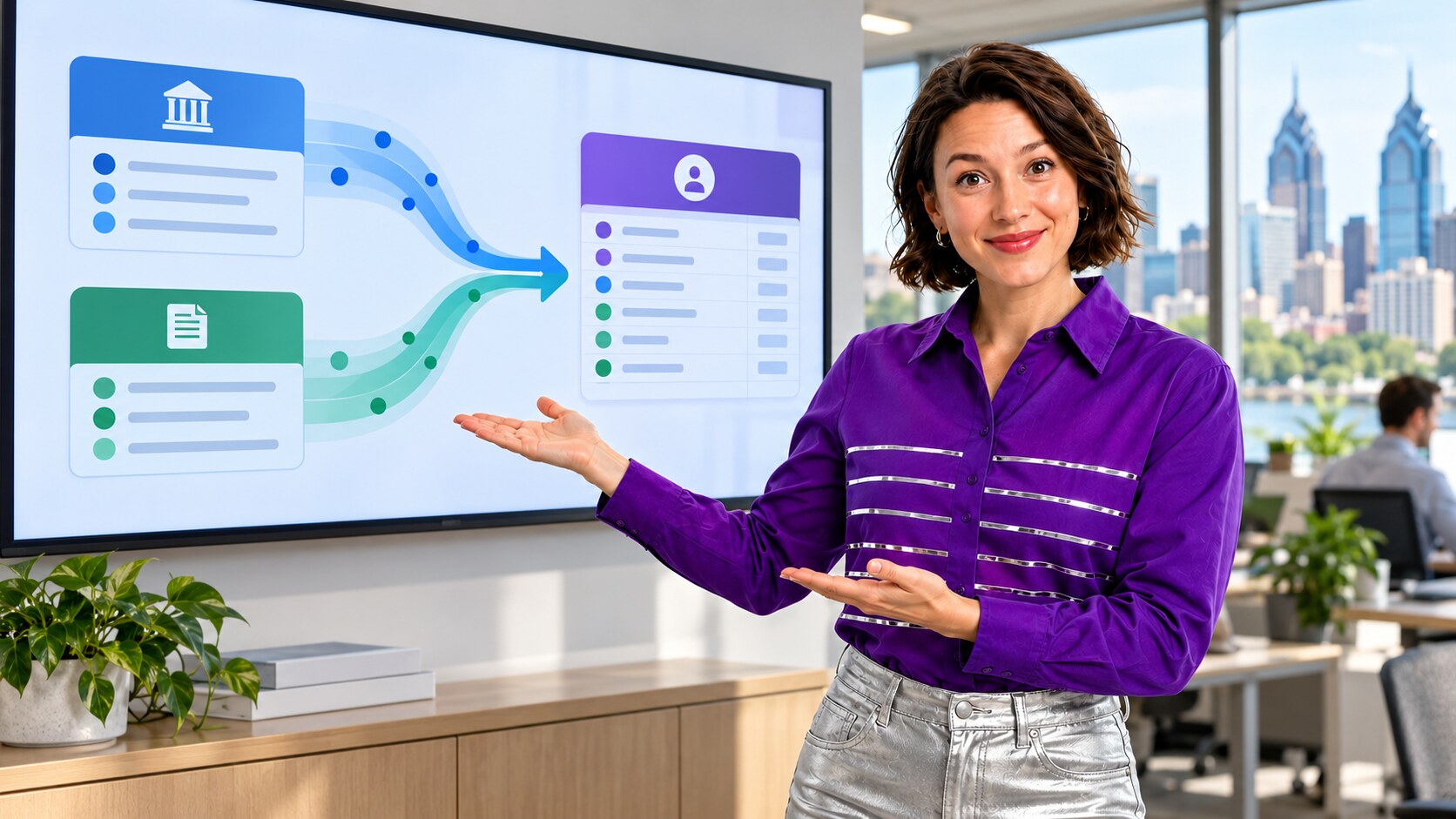 Presenter beside illustrative carrier and registry appointment feeds in a Pennsylvania office
