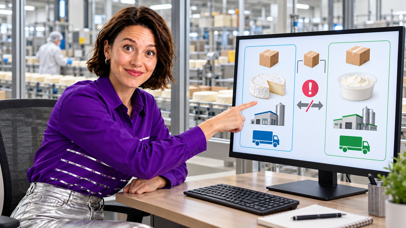 Presenter reviewing illustrative shipment lines from different products and source plants